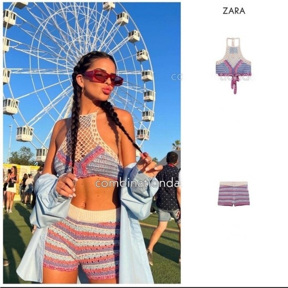 ZARA SET CROCHET CROP TOP + SHORTS